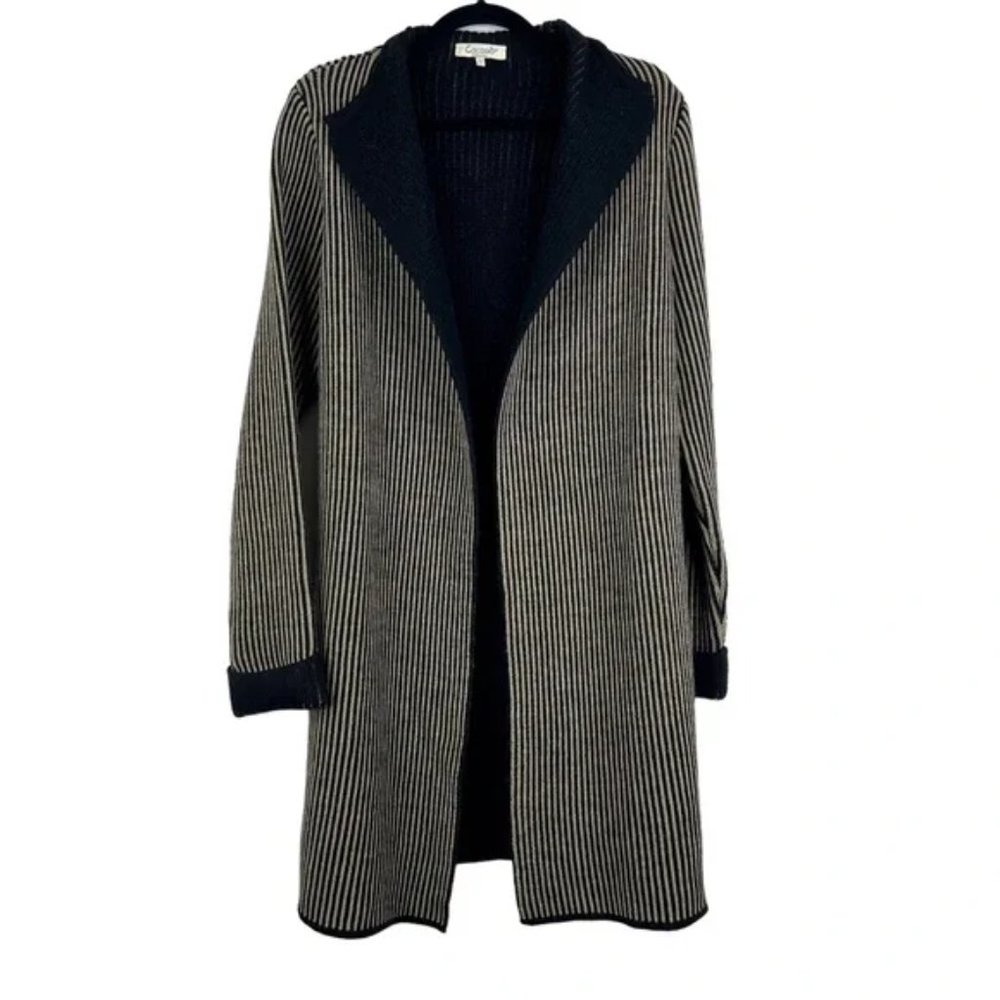 Cocogio Size L Long Knit Open Cardigan Italian Wool Blend Black